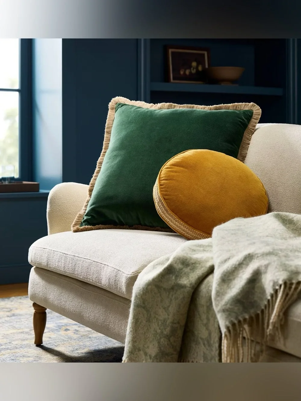 Velvet Throw Pillow with Fringe Trim Green - Threshold Studio McGee